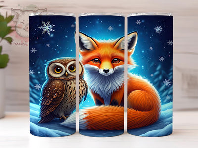 Winter Fox Owl Woodland 20oz Tumbler, Owl Design, Woodland Animals, 20oz Tumbler, Sublimation Wrap, Nature Gift, Cute Animal Tumbler Sublimation Lara' s Designs 