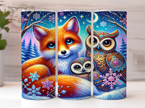 Winter Fox Owl Woodland 20oz Tumbler, Owl Design, Woodland Animals, 20oz Tumbler, Sublimation Wrap, Nature Gift, Cute Animal Tumbler Sublimation Lara' s Designs 