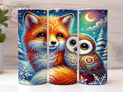 Winter Fox Owl Woodland 20oz Tumbler, Owl Design, Woodland Animals, 20oz Tumbler, Sublimation Wrap, Nature Gift, Cute Animal Tumbler Sublimation Lara' s Designs 