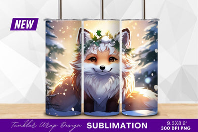 Winter fox with holly wreath tumbler png Sublimation Regulrcrative 