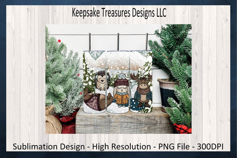 Winter Friends 20oz Straight Tumbler Wrap and Car Coaster Set, Sublimation PNG, Digital Download, PNG Printable Sublimation Keepsake Treasures Designs LLC. 