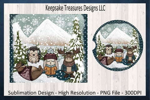 Winter Friends 20oz Straight Tumbler Wrap and Car Coaster Set, Sublimation PNG, Digital Download, PNG Printable Sublimation Keepsake Treasures Designs LLC. 