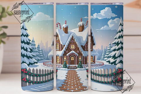 Winter Gingerbread House Tumbler Wrap Sublimation sassyprint 