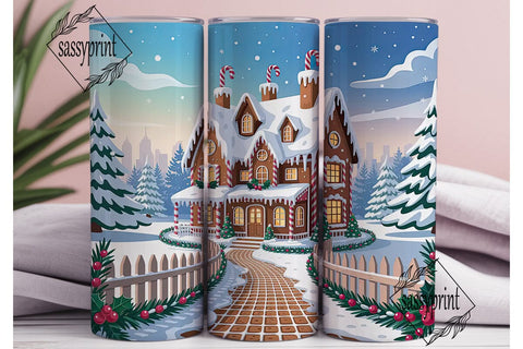 Winter Gingerbread House Tumbler Wrap Sublimation sassyprint 