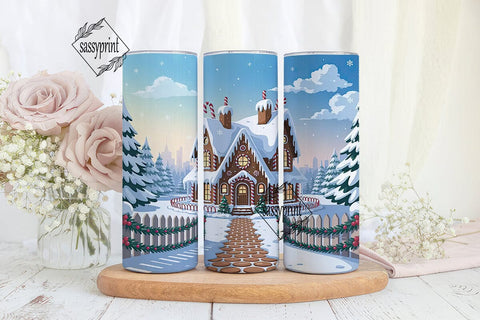 Winter Gingerbread House Tumbler Wrap Sublimation sassyprint 