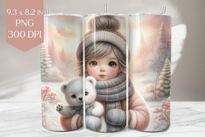 Winter Girl and Bear Tumbler Sublimation Wrap Sublimation BijouBay 