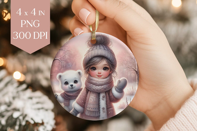 Winter Girl and Polar Bear Ornament PNG Sublimation Sublimation BijouBay 