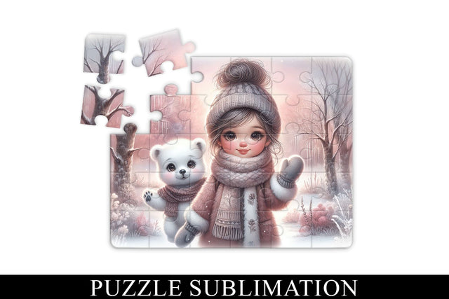 Winter Girl and Polar Bear Puzzle Sublimation PNG Sublimation BijouBay 