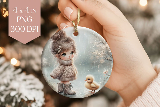 Winter Girl & Duck Ornament PNG Sublimation BijouBay 