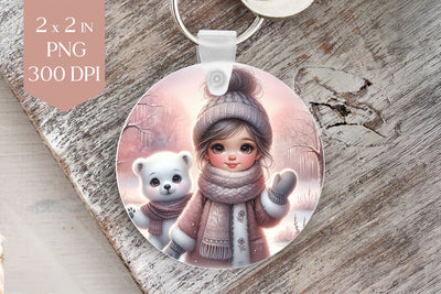 Winter Girl with Polar Bear PNG Sublimation Design Sublimation BijouBay 