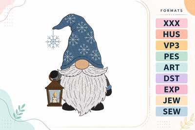 Winter Gnome with Snowflake Hat and Lantern Christmas Embroidery Design Embroidery/Applique DESIGNS sg embroidery 