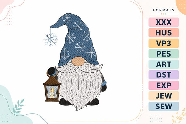 Winter Gnome with Snowflake Hat and Lantern Christmas Embroidery Design Embroidery/Applique DESIGNS sg embroidery 