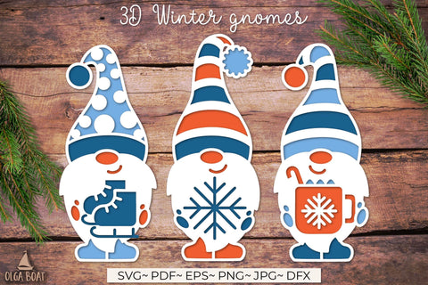 Winter gnomes | 3d Gnome layered svg SVG Olga Boat Design 