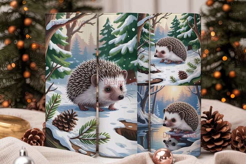 Winter Hedgehogs 20oz Tumbler Wrap Sublimation DesignSVG 
