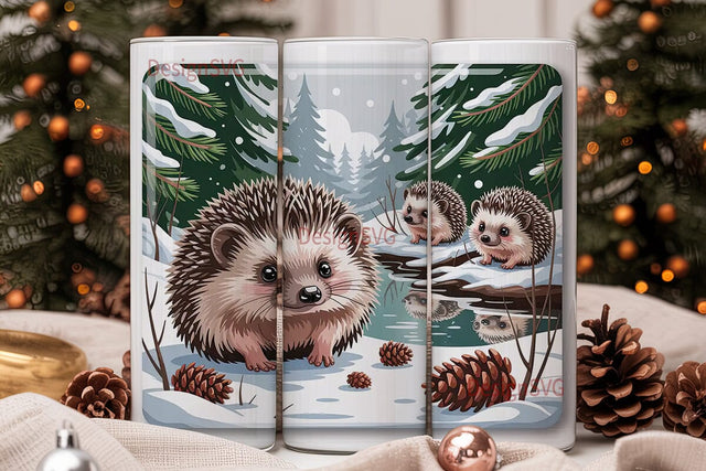 Winter Hedgehogs 20oz Tumbler Wrap Sublimation DesignSVG 