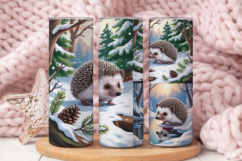 Winter Hedgehogs 20oz Tumbler Wrap Sublimation DesignSVG 