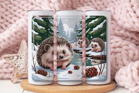 Winter Hedgehogs 20oz Tumbler Wrap Sublimation DesignSVG 