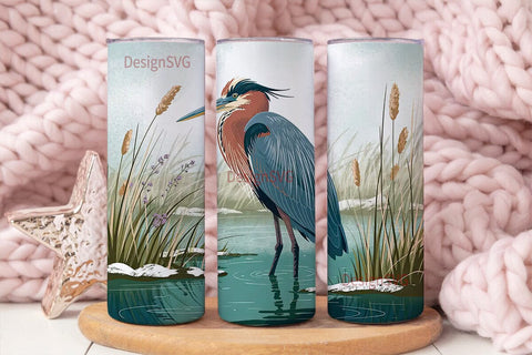 Winter Heron 20oz Tumbler Wrap Sublimation DesignSVG 