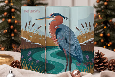 Winter Heron 20oz Tumbler Wrap Sublimation DesignSVG 