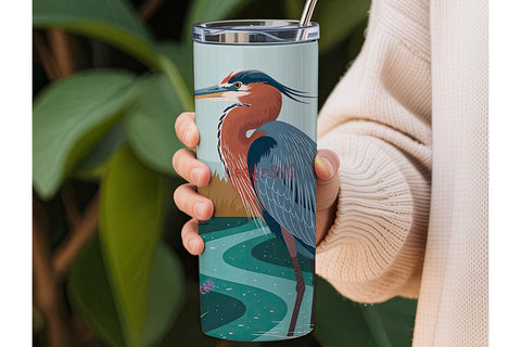 Winter Heron 20oz Tumbler Wrap Sublimation DesignSVG 