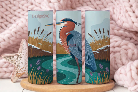 Winter Heron 20oz Tumbler Wrap Sublimation DesignSVG 