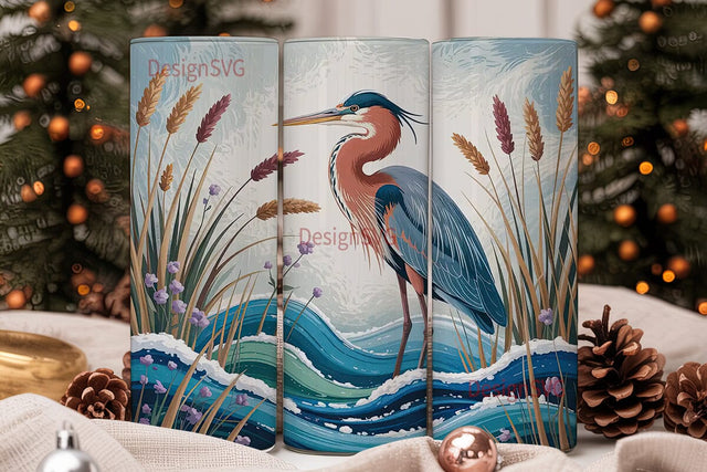 Winter Heron 20oz Tumbler Wrap Sublimation DesignSVG 