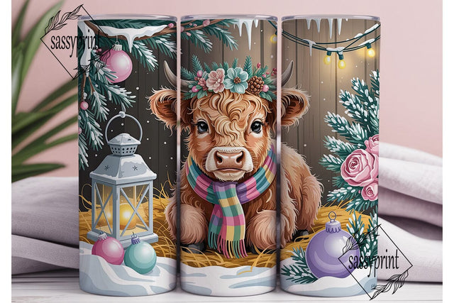 Winter Highland Cow Plaid 20oz Tumbler Sublimation sassyprint 