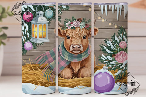 Winter Highland Cow Plaid 20oz Tumbler Sublimation sassyprint 