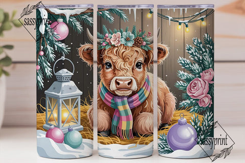 Winter Highland Cow Plaid 20oz Tumbler Sublimation sassyprint 