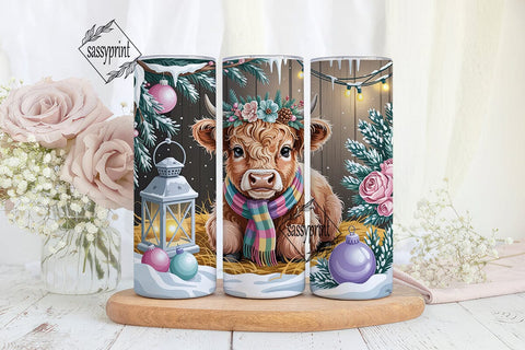 Winter Highland Cow Plaid 20oz Tumbler Sublimation sassyprint 