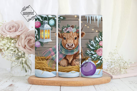 Winter Highland Cow Plaid 20oz Tumbler Sublimation sassyprint 