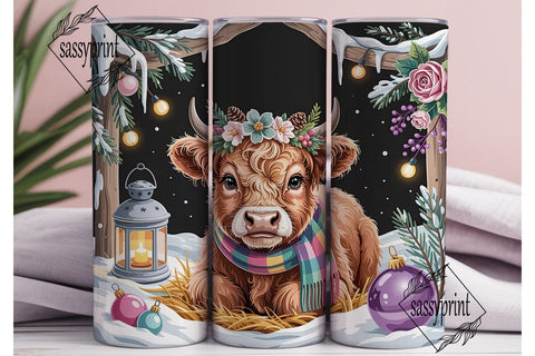 Winter Highland Cow Plaid 20oz Tumbler Sublimation sassyprint 