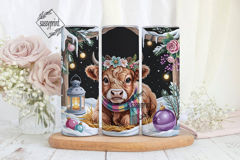 Winter Highland Cow Plaid 20oz Tumbler Sublimation sassyprint 