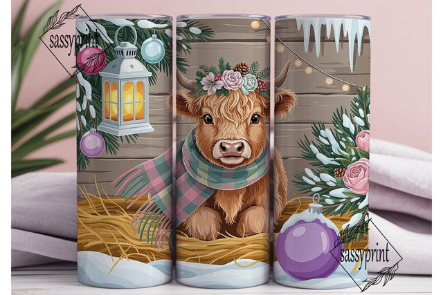 Winter Highland Cow Plaid 20oz Tumbler Sublimation sassyprint 