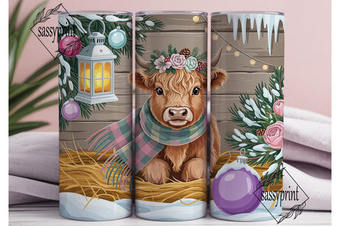Winter Highland Cow Plaid 20oz Tumbler Sublimation sassyprint 