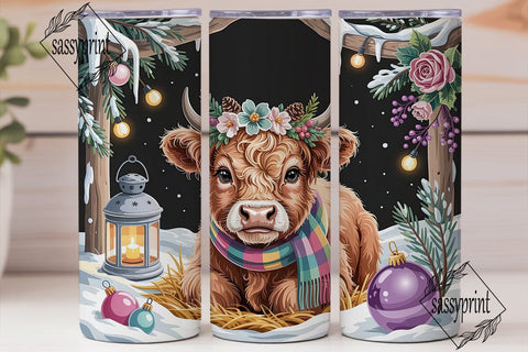 Winter Highland Cow Plaid 20oz Tumbler Sublimation sassyprint 