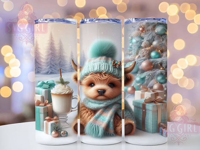 Winter Highland Cow Snowman Tumbler,20oz Skinny Tumbler Wrap,Christmas Puppy,Holiday Tumbler,Snowman Decor,Hot Cocoa,Cute Animal,Gift For Her,Seamless Sublimation SvggirlplusArt 
