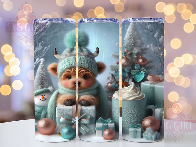 Winter Highland Cow Snowman Tumbler,20oz Skinny Tumbler Wrap,Christmas Puppy,Holiday Tumbler,Snowman Decor,Hot Cocoa,Cute Animal,Gift For Her,Seamless Sublimation SvggirlplusArt 