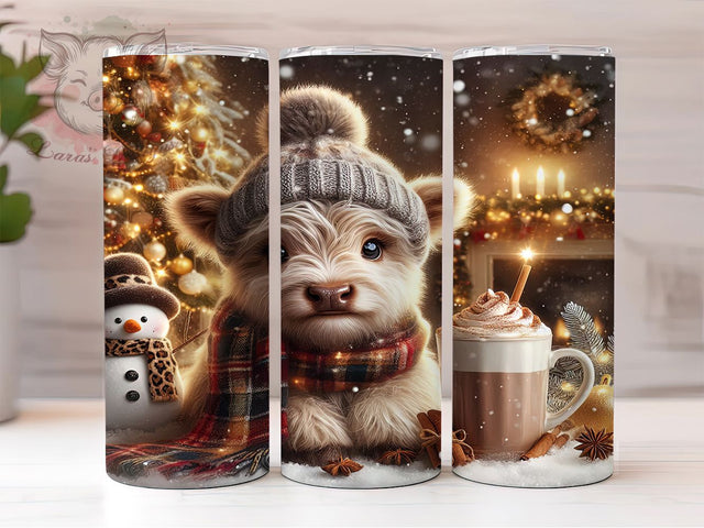 Winter Highland Cow Tumbler, Christmas Cow Wrap, Highland Cow Sublimation, 20oz Cow Tumbler, Festive Cow Art, Seasonal Farm Mug, Whimsical Holiday Cup Sublimation Lara' s Designs 