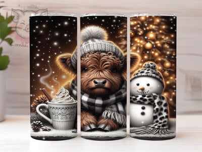 Winter Highland Cow Tumbler, Christmas Cow Wrap, Highland Cow Sublimation, 20oz Cow Tumbler, Festive Cow Art, Seasonal Farm Mug, Whimsical Holiday Cup Sublimation Lara' s Designs 