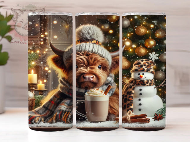 Winter Highland Cow Tumbler, Christmas Cow Wrap, Highland Cow Sublimation, 20oz Cow Tumbler, Festive Cow Art, Seasonal Farm Mug, Whimsical Holiday Cup Sublimation Lara' s Designs 