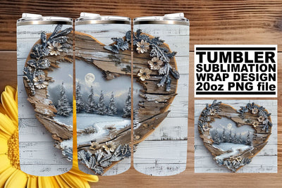 Winter Holiday 3D Heart Frame Tumbler Wrap Sublimation Sublimation afrosvg 