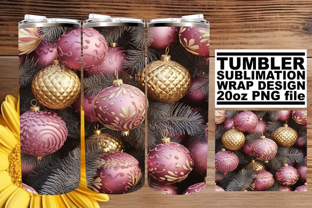 Winter Holiday Tumbler Wrap - 3D Christmas Ornaments Design 20oz Sublimation afrosvg 