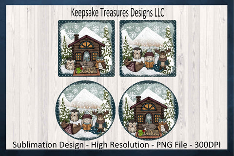 Winter In The Cabin Christmas Ornaments, Hand Drawn Ornaments, Xmas Ornaments, Sublimation PNG, Digital Download Sublimation Keepsake Treasures Designs LLC. 