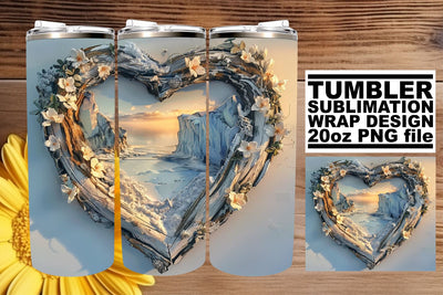 Winter Landscape 3D Heart Frame Tumbler Wrap 20oz Sublimation afrosvg 