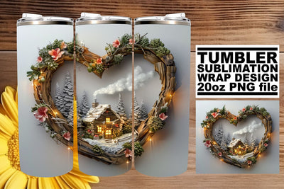 Winter Landscape 3D Heart Frame Tumbler Wrap 20oz Sublimation afrosvg 