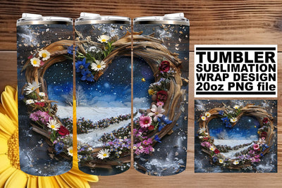 Winter Landscape 3D Heart Frame Tumbler Wrap for Sublimation Sublimation afrosvg 