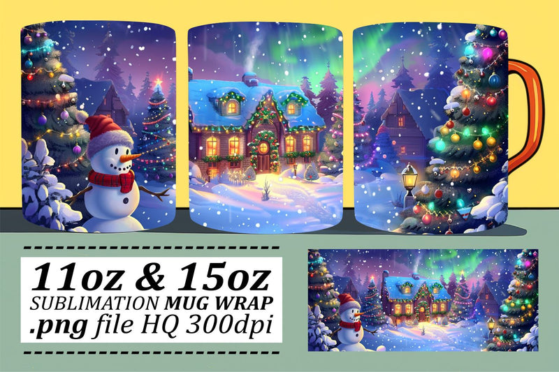 Winter Landscape Christmas Mug Wrap Sublimation - Holiday Design 11oz & 15oz Sublimation afrosvg 