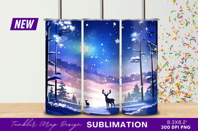 Winter Landscape With Deer Tumbler Png Sublimation Regulrcrative 