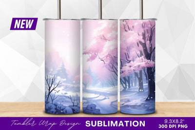 Winter landscape with pink blossom trees tumbler png Sublimation Regulrcrative 